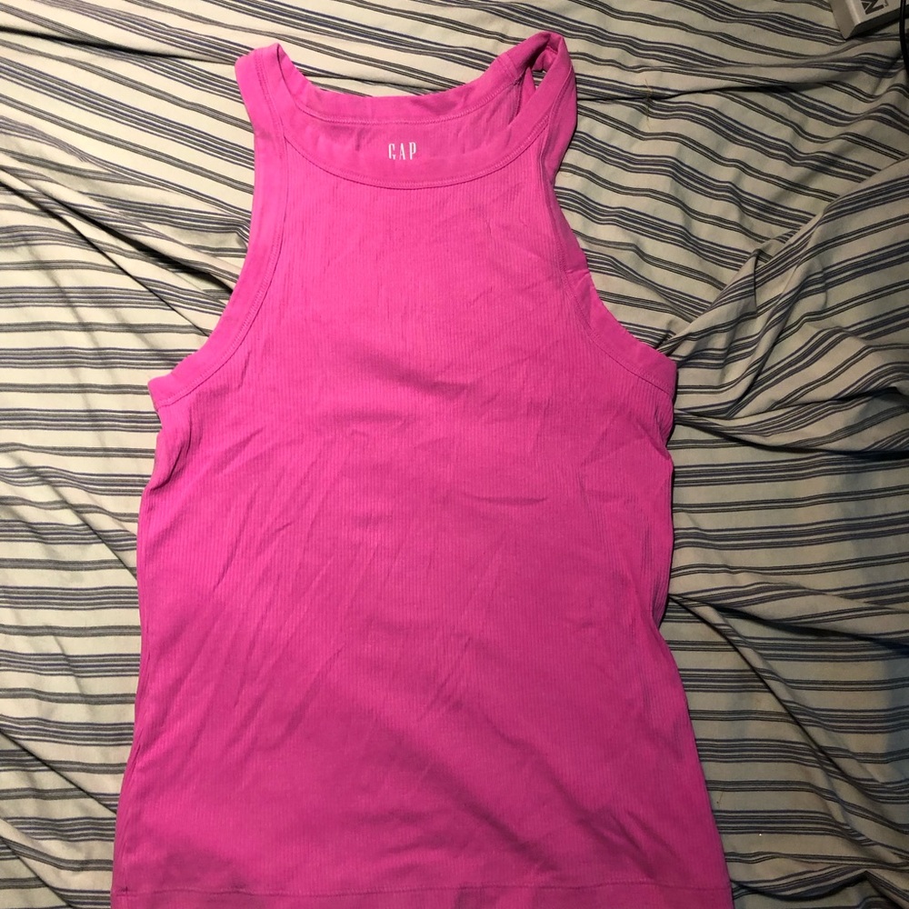 GAP Bright Pink Ribbed High-Neck Tank NWT